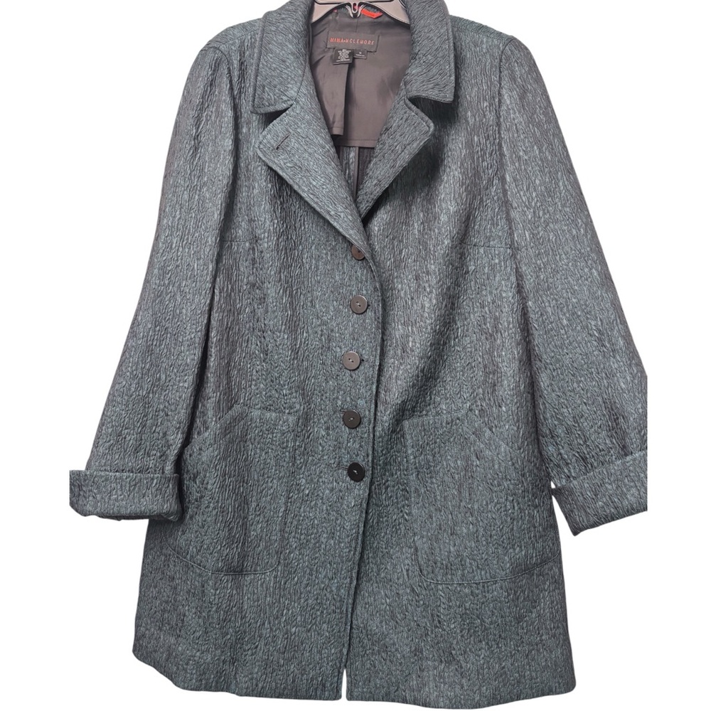 Nina Mclemore Blue Textured Longline Blazer Jacket